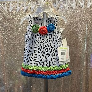 Bonnie Jean Black & White Leopard Set with Bright Trim NWT